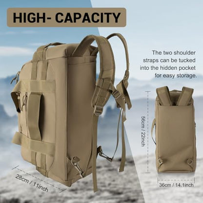 Hannibal Tactical 35L Large Duffle Bag, 3-in-1 Tactical Backpack MOLLE Pack for Sports/Gym/Outdoor, Coyote - color: Coyote