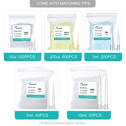 Micropipette 10-100ul Manual Adjustable Single Channel Pipettes High Accurate Lab Pipettes with 600pcs Pipette Tips - color: 10-100ul