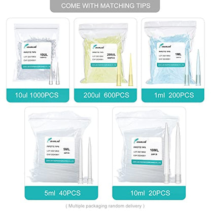 Micropipette 10-100ul Manual Adjustable Single Channel Pipettes High Accurate Lab Pipettes with 600pcs Pipette Tips - color: 10-100ul