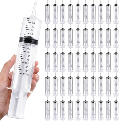 50 Pcs 150ml Large Syringes Bulk Individual Sealed Plastic Garden Syringe to Use Clean for Liquid Lip Gloss Paint Oil Measuring Filtration Watering Plant Refilling Feeding Industrial Use - size: 150 ml