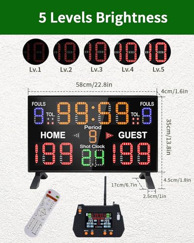 LUCKY TIME Electronic Basketball Scoreboard with 14/24 Seconds Shot Clock - style: Single Side | Remote Control & Console Control
