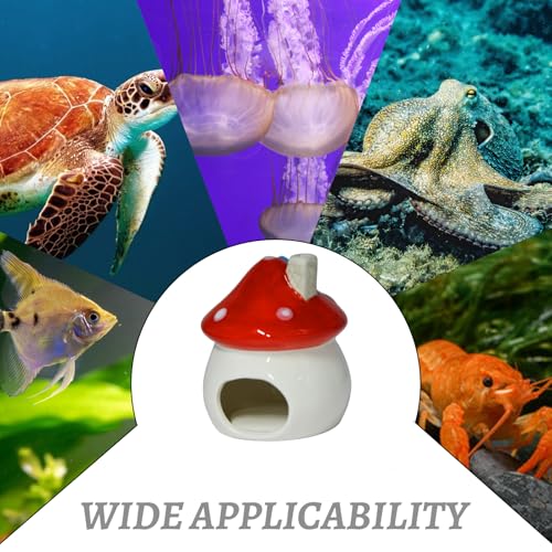 AnRui Aquarium Decoration Ceramic Fish Tank Hideout Cave Cute Mushroom Aquarium Décor Thematic Ornaments for Cichlid, Small Fish, Shrimp to Play Hide Breed Habitat, Red