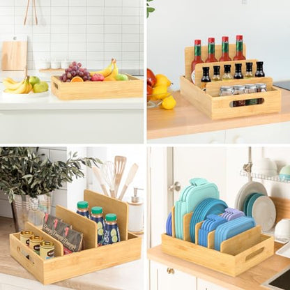 Bamboo Lid Organizer for Plastic Lids, Adjustable Tall Dividers for Cabinet Drawer, Food Container Lid Holder for Kitchen Storage and Organization