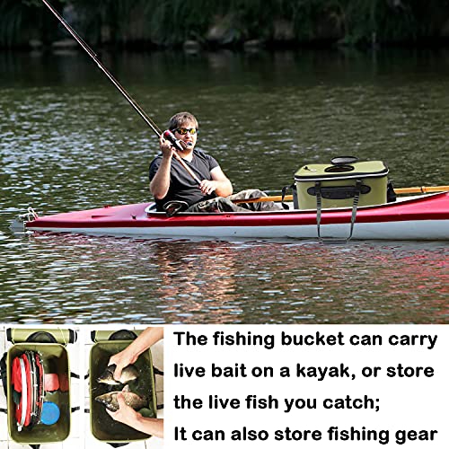 Fishing Bucket,Foldable Fish Bucket, Multi-Functional EVA Fishing Bag for Outdoor, Live Fish Lures Bucket and Fish Protection Bucket,10GAL/8GAL/6GAL/4.8GAL/3GAL Live Fish Container (6GAL/ArmyGreen) - color: 6gal/Armygreen