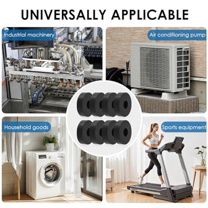 8 Pcs Rubber Anti Vibration Pads, 1.5 Inch OD 0.5 Inch ID 0.4 Inch Thick Rubber Washers and Spacers, Vibration Damping Pads for Washing Machine and Mechanical Equipment, Isolation Blocks