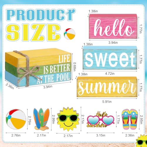 11 Pcs Summer Hawaiian Table Decorations Set Summer Tiered Tray Decor Flip Flops Centerpiece Faux Book Stack Block for Table Home Office Decorations - style: Pool
