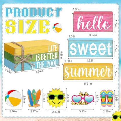 11 Pcs Summer Hawaiian Table Decorations Set Summer Tiered Tray Decor Flip Flops Centerpiece Faux Book Stack Block for Table Home Office Decorations - style: Pool
