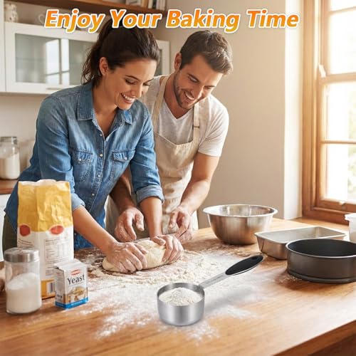 2 Pcs 1/4 Cup Measuring Cups, Stainless Steel 1/4 Cup Scoop, Coffee Measuring Scoop with Plastic Handle, 60ml Liquid Coffee Measuring Cups for Kitchen Cooking Baking Wet Dry Ingredients