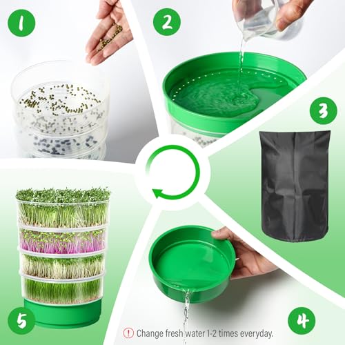 4-Tier Microgreens Growing Seed Sprouting Tray | Indoor Soil-Free System, BPA Free Seed Germination Kit, For Salad Greens, Alfalfa & Broccoli