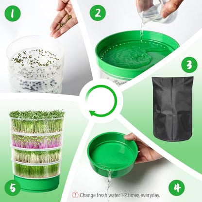 4-Tier Microgreens Growing Seed Sprouting Tray | Indoor Soil-Free System, BPA Free Seed Germination Kit, For Salad Greens, Alfalfa & Broccoli