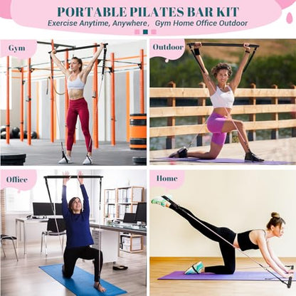 Pilates Bar Kit with Resistance Bands, Multifunctional Yoga Pilates Kit - color: Jet Black
