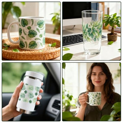 10 Sheets Plants UV DTF Cup Wraps for 16OZ Glass, 4.3 x 9.4 Inch Green Leaves UV DTF Transfer Stickers Waterproof Rub on Transfer Decals for Glass Bottle Vase Furniture Crafts - style: Green Plants