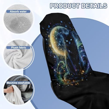 Black Cat Print Towel Car Seat Cover for Front Seats Multi-Purpose Sweat Towel with Storage Bag 60 x 33 Inch Car Seat Hoodie Towels Universal Fit Sedan Truck SUV Van - color: Black - Black Cat