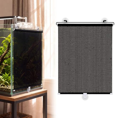 Aquarium Light Blocker Retractable Adjustable Fish Tank Light Blocker Black Mesh Curtain Aquarium Background Backdrop, Easy Installation with Suction Cups, 15.7 x 51 Inch