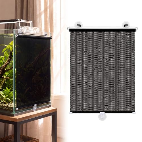 Aquarium Light Blocker Retractable Adjustable Fish Tank Light Blocker Black Mesh Curtain Aquarium Background Backdrop, Easy Installation with Suction Cups, 15.7 x 51 Inch