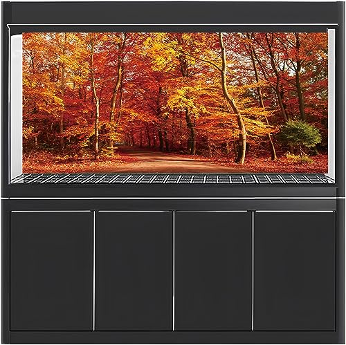 AWERT 48x18 inches Fall Leaf Forest Terrarium Background Autumn Maple Leaf Woodland Reptile Habitat Background Rural Natural Landscape Aquarium Background Vinyl Background - size: 48x18in/120x45cm