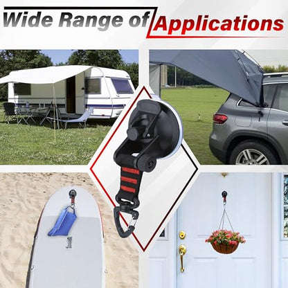 4 PCS Heavy Duty Suction Cup, Suction Cups with Hooks, Car Camping Accessories, Strong Suction Cups for Cars, Automotive Suction Cups for Car Boat Awning Camping Tent Trap