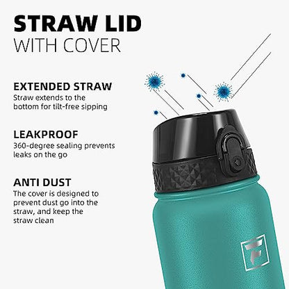 Fanhaw 40oz Kids Stainless Steel Water Bottle with Straw Lid, Green Blue - color: Green Blue, style: 40 Ounces