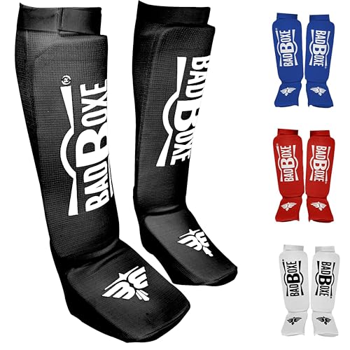 Twister Muay Thai Boxing Kickboxing Karate Shin Guard Taekwondo MMA | Elastic Cotton Cloth Shin & Instep Padded Guards | Shin in Steps Shin Guards Pair - color: BLACK/WHITE, size: Small-Medium