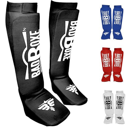 Twister Muay Thai Boxing Kickboxing Karate Shin Guard Taekwondo MMA | Elastic Cotton Cloth Shin & Instep Padded Guards | Shin in Steps Shin Guards Pair - color: BLACK/WHITE, size: Large-X-Large