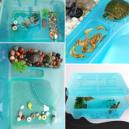 Turtle Tank Aquarium, Turtle Habitat Reptile Plastic Terrarium Safe Durable, Tortoise Tank with Lid Prevent from Climbing Escaping (Small) - size: Small - 13x9.2x5.5 Inch