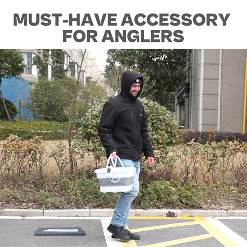 Live Bait or Fish Bucket with Aerator, 14 Quarts Multi-Function Collapsible Fishing Container Box with Rechargeable Air Pump - color: Bucket+Aerator