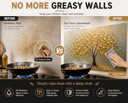 Evgosm tempered glass backsplash, Tree of Life Splashback, Glass Backsplash, Used for Kitchen Wall Protection and Decoration, Easy to Install and Clean. (30x14'') - size: 30"L x 14"W, style: Tree of Life