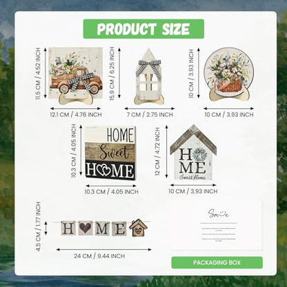 Smile 9pcs Indoor Wooden Decor, Truck Floral Home Sweet Home Rustic Farmhouse Tiered Tray Set Home Decor for Kitchens (Without Trays) - style: Retro