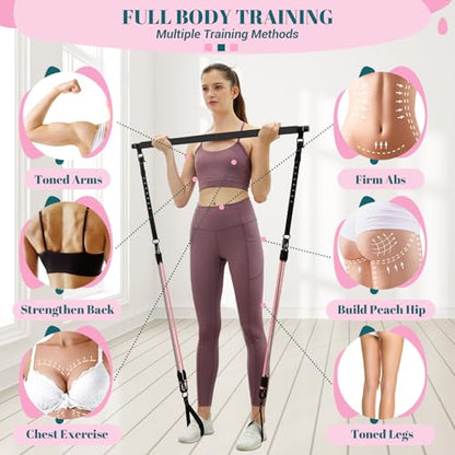 Pilates Bar Kit with Resistance Bands, Multifunctional Yoga Pilates Kit - color: Jet Black