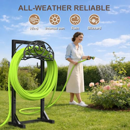 Freestanding Garden Hose Stand, Heavy Duty Water Hose Holder with Tool Hooks, 4 Anchoring Spikes, 150 ft Storage for Yard & Lawn - style: Vine
