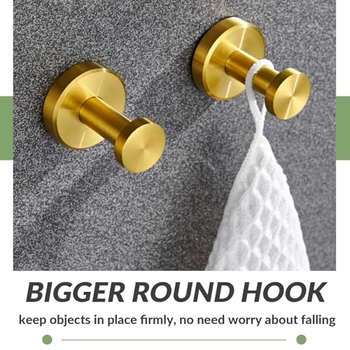 APLusee Brushed Gold Robe Towel Hooks for Bathroom, 2 Pack, Wall Mounted - color: Brushed Gold, size: 2 Pack