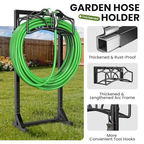 Garden Hose Holder, Detachable Metal Water Hose Holder Stand, Heavy Duty Freestanding Garden Hose Reel Rack and Hose Storage Organizer for Outside Yard - color: Black-