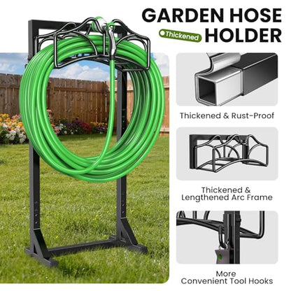 Garden Hose Holder, Detachable Metal Water Hose Holder Stand, Heavy Duty Freestanding Garden Hose Reel Rack and Hose Storage Organizer for Outside Yard - color: Black-