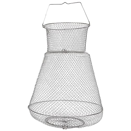 Extra Large Wire Fish Basket, 28X18 inches Fishing Net Cage Collapsible, Crabs Basket Trap Holder for Live Caught Fish, for Seawater, River, and Boat Fishing, Stainless Steel Galvanized, Silver
