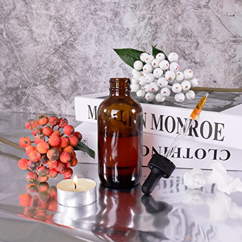 24 Pack 4oz Amber Glass Bottles with Glass Eye Droppers for Essential Oils, Perfumes & Lab Chemicals (Brushes, Funnels, Extra Droppers, Labels & Measuring Cup Included) - color: Amber