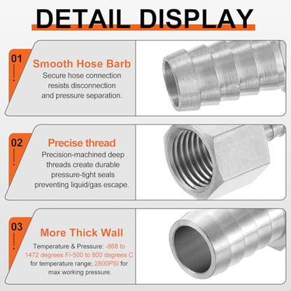 2 Pack Stainless Steel Hose Barb to NPT Female Adapter, 5/8" Barb x 3/8" NPT Female for Industrial, Automotive, Fluid Transfer, Home Gardening, and Water Treatment - size: 5/8" Barb To 3/8" NPT Female