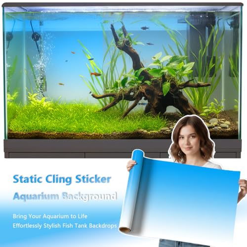 Aquarium Background - Static Cling Fish Tank Sticker - White Blue Gradient | Easy Install for Glass Tanks, No Residue, Reusable 75 x 50 cm / (30 x 20 inches) - color: White Blue, size: 30 x 20 inches