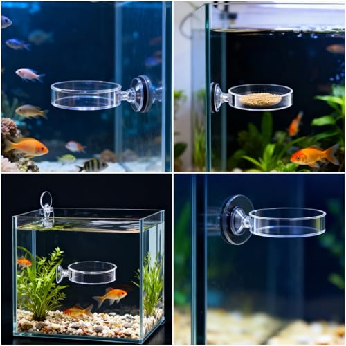3Pcs No Mess Aquarium Feeder - Premium Shrimp Feeding Dish with Suction Cups Round Fish Food Feeding Bowls for Clear Fish Tanks Anti-Slip Design Food Box for Aquarium