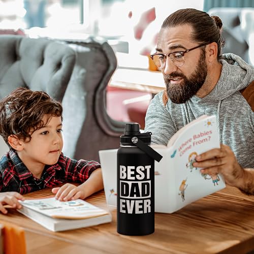 Best Dad Ever Water Bottle 32oz - Stainless Steel Insulated Sports Bottle with Straw Lid, Gifts for Father from Daughter Son - color: Dad 2