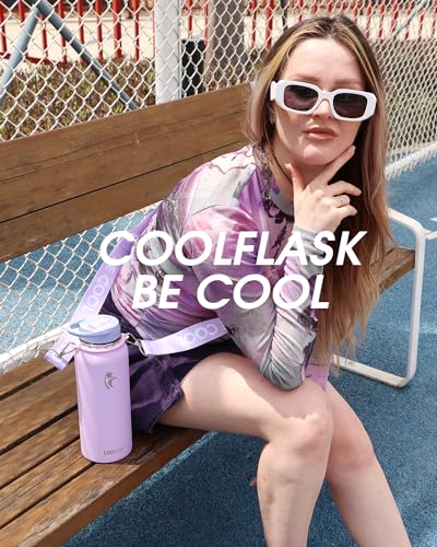 Coolflask 32 oz Water Bottle Insulated Stainless Steel with Strap - color: Lavender, size: 32 Ounces