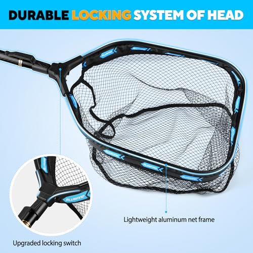 PLUSINNO Floating Fishing Net with Telescoping Handle, Carbon Fiber Ultralight Long Fish Net, Collapsible Landing Net 6.56/7.86Ft, Fishing Gear Kayak Accessories for Bass Trout Salmon