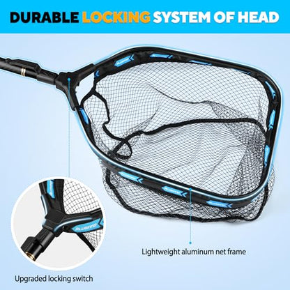 PLUSINNO Floating Fishing Net with Telescoping Handle, Carbon Fiber Ultralight Long Fish Net, Collapsible Landing Net 6.56/7.86Ft, Fishing Gear Kayak Accessories for Bass Trout Salmon