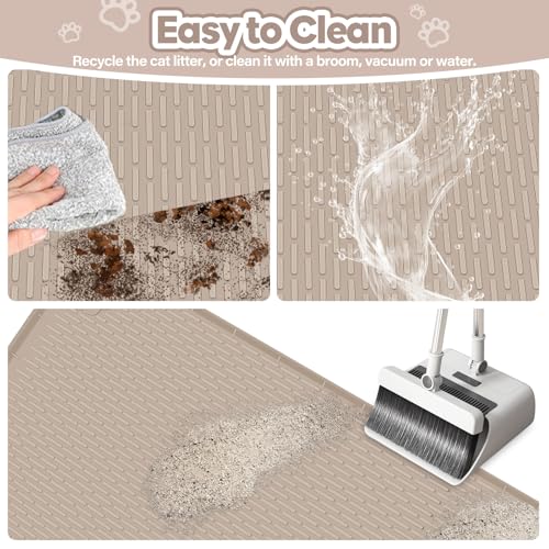 Cat Litter Mat, Extra Large 40" x 28" Silicone Mat Litter Trapping Mat for Scatter Control, Soft on Kitty Paws, Easy to Clean (Khaki) - color: Khaki