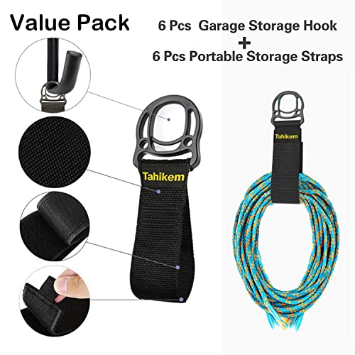 6 Pack 7-Inch Wall Mount Garage Storage Hooks for Ladder & Tools | Wall Mounted, Rust Resistant,Hooks with Installation, J Hooks for Ladder, Bike, Cable Bracket(Max 30 lbs) - size: 7 Inch- 6 Set