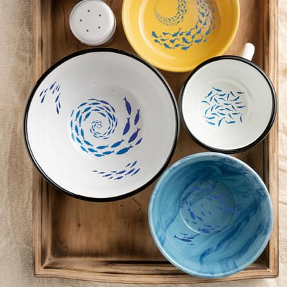 PLIGREAT 5 Pcs School of Fish Underglaze Transfer for Pottery, Ceramic Clay Transfer Paper Blue Rustic Ceramic Tile Decals Under Glaze Transfers for DIY Handicraft Supplies, 20.5x14.6in - style: School of Fish