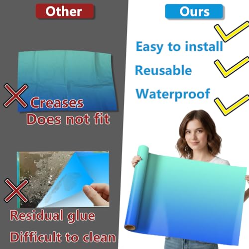 Aquarium Background - Static Cling Fish Tank Sticker - Cyan Blue Gradient | Easy Install for Glass Tanks, No Residue, Reusable 40 x 30 cm / (16 x 12 inches) - color: Cyan Blue, size: 16 x 12 inches