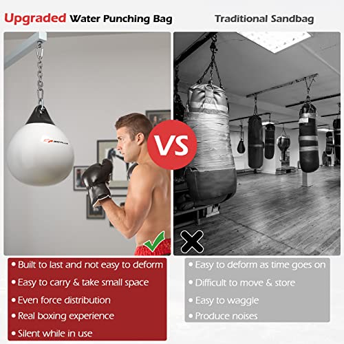 Goplus Water Aqua Bag, 21'' 180 Pound /18” 110 Pound Heavy Punching Bag with Adjustable Metal Chain, Water Injection Hose, Boxing Training Bag for Adults Fitness, MMA - style: White-18”, 110LBS