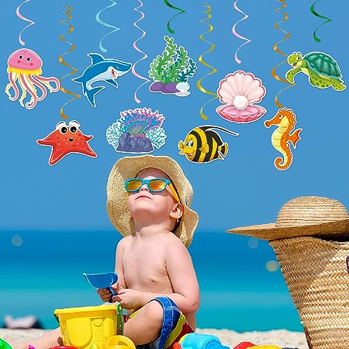 Ocean Party Hanging Swirls Under The Sea Party Decorations Under The Sea Ocean Themed Tropical Fish Streamers Decorations for Birthday Baby Shower Party Supplies(9Pcs Fully Assembled)