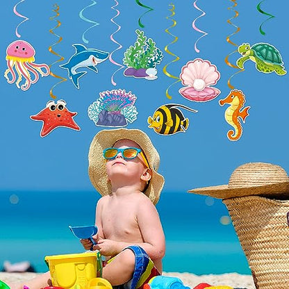 Ocean Party Hanging Swirls Under The Sea Party Decorations Under The Sea Ocean Themed Tropical Fish Streamers Decorations for Birthday Baby Shower Party Supplies(9Pcs Fully Assembled)