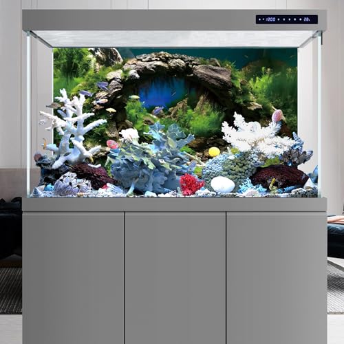 AWERT 36x24 inches Arch Stone Aquarium Background River Bed & Lake Aquarium Vinyl Background Aquatic Plant Fish Tank Background